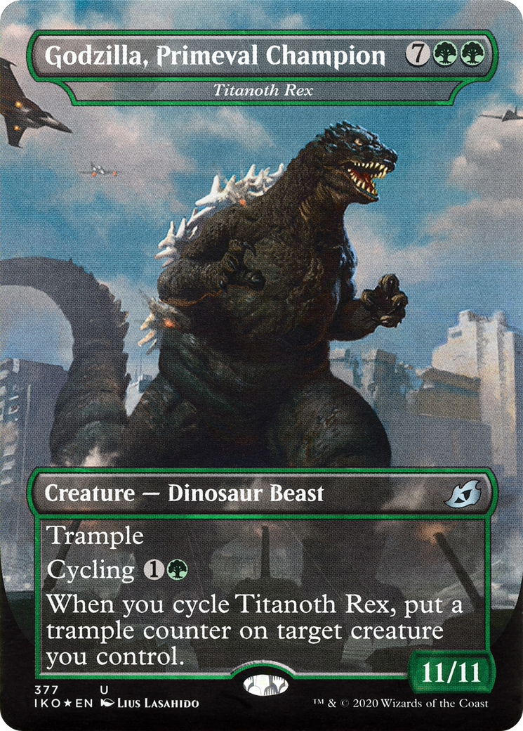 Godzilla, Primeval Champion - Titanoth Rex (IKO-377) [Ikoria: Lair of Behemoths] (Borderless) Foil MTG Single Wizards of the Coast