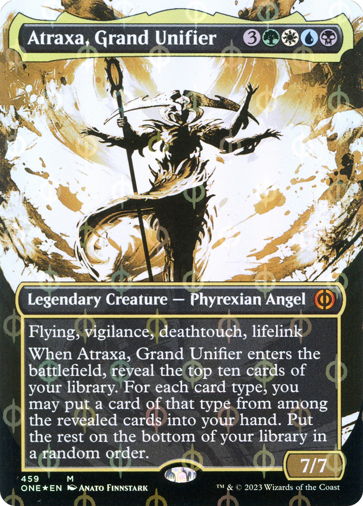 Atraxa, Grand Unifier (Step-and-Compleat Foil) (ONE-459) [Phyrexia: All Will Be One] (Showcase) (Borderless) Foil MTG Single Wizards of the Coast