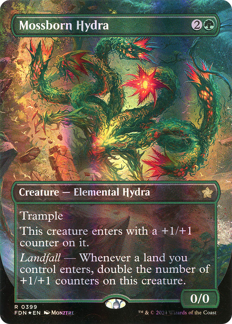 Mossborn Hydra (Mana Foil) (FDN-399) [Foundations] (Borderless) Foil MTG Single Wizards of the Coast