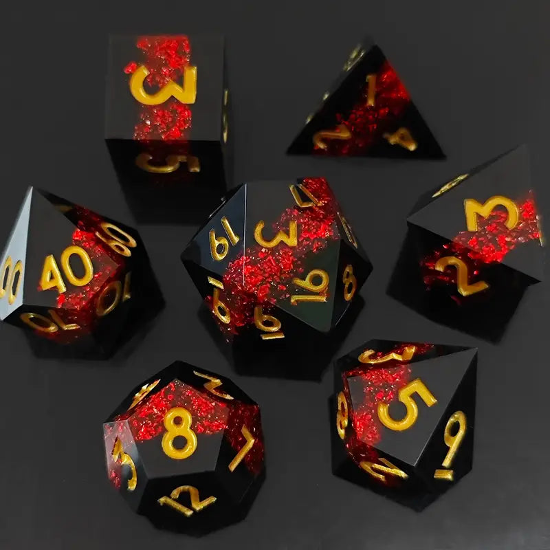 Seriously Good Dice: Sharp-Edged Resin 7 Die Set "Magma" Dice & Gaming Accessories Taps Imports