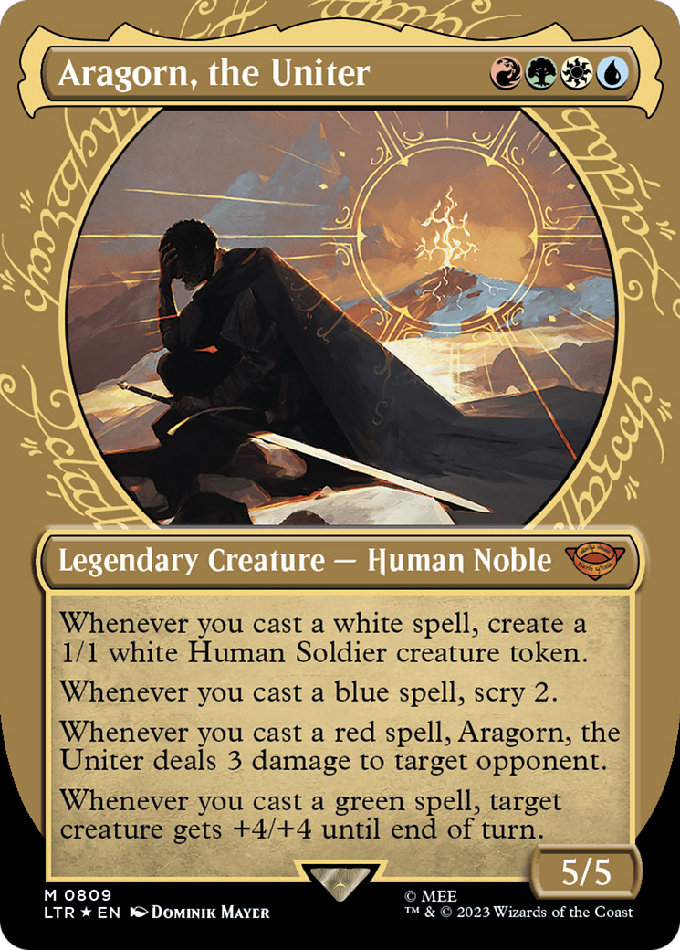 Aragorn, the Uniter (Surge Foil) (LTR-809) [The Lord of the Rings: Tales of Middle-earth] (Showcase) (Borderless) Foil MTG Single Wizards of the Coast