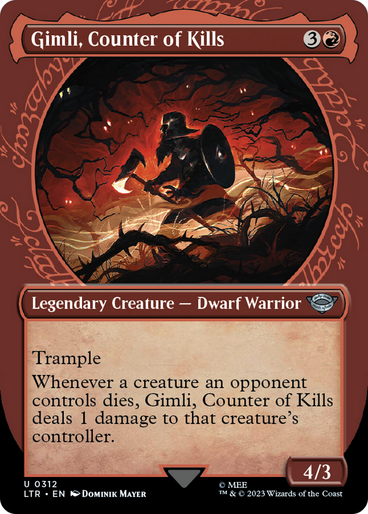 Gimli, Counter of Kills (LTR-312) [The Lord of the Rings: Tales of Middle-earth] (Showcase) (Borderless) Foil MTG Single Wizards of the Coast