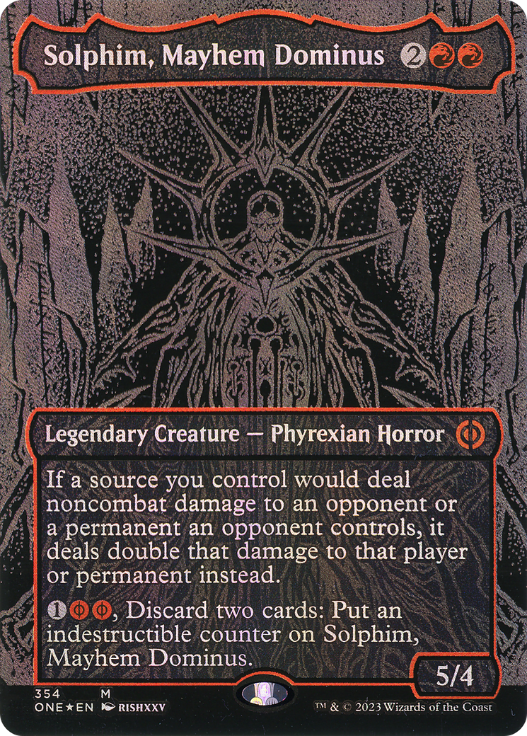 Solphim, Mayhem Dominus (Oil Slick Raised Foil) (ONE-354) [Phyrexia: All Will Be One] (Borderless) Foil MTG Single Wizards of the Coast