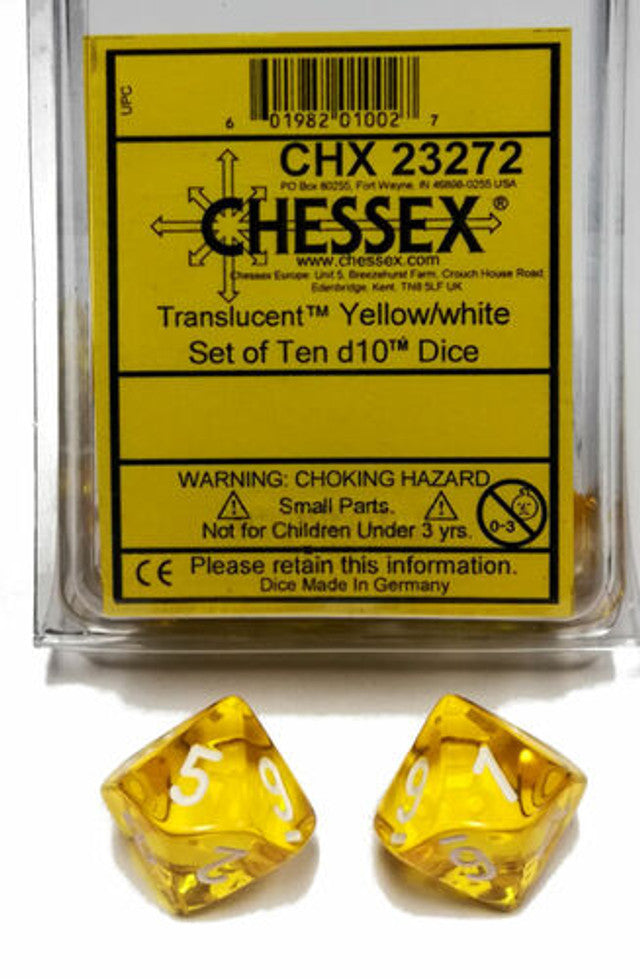 Chessex: Yellow/White Translucent 10Ct D10 Dice Set Dice & Gaming Accessories Chessex