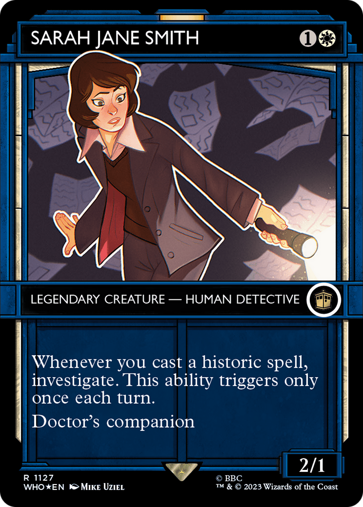 Sarah Jane Smith (Surge Foil) (WHO-1127) [Doctor Who] (Showcase) (Borderless) Foil MTG Single Wizards of the Coast
