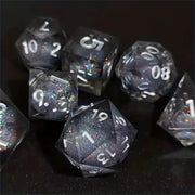 Seriously Good Dice: Liquid Core 7 Die Set "Rolling Quicksand" Silver/Black w/ Silver Dice & Gaming Accessories Taps Imports