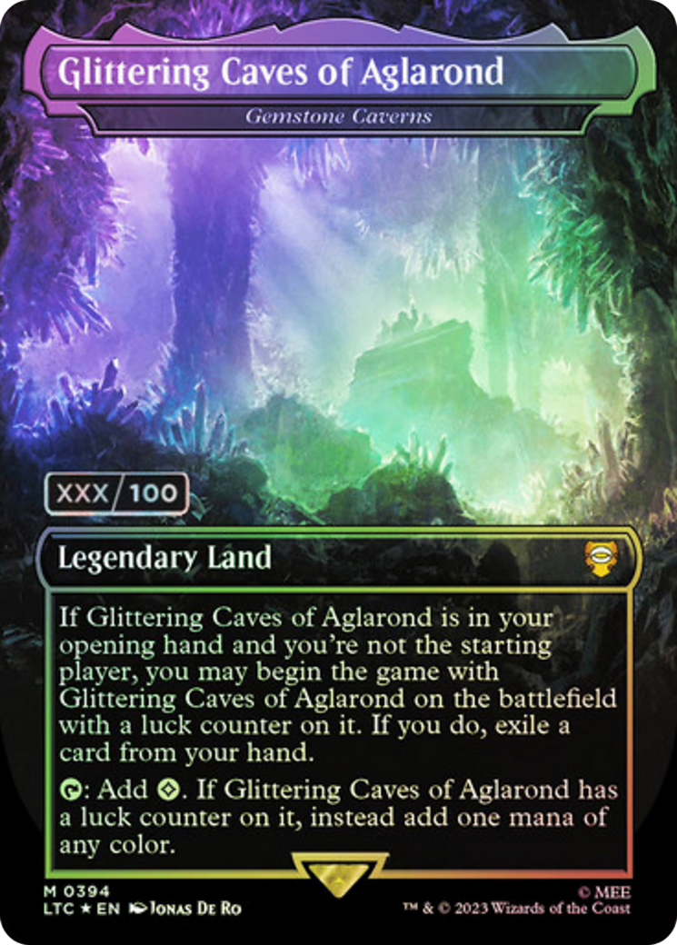 Glittering Caves of Aglarond - Gemstone Caverns (Serial Numbered) (LTC-394) [Tales of Middle-earth Commander] (Borderless) Foil MTG Single Wizards of the Coast