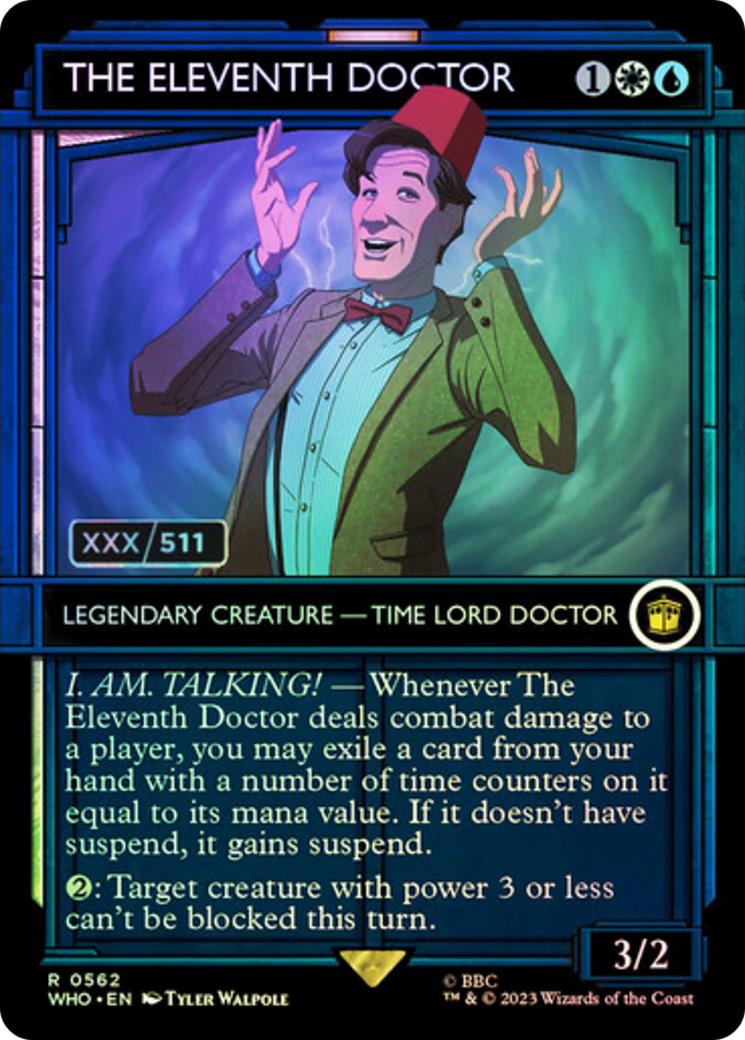 The Eleventh Doctor (Serial Numbered) (WHO-562) [Doctor Who] (Showcase) (Borderless) Foil MTG Single Wizards of the Coast