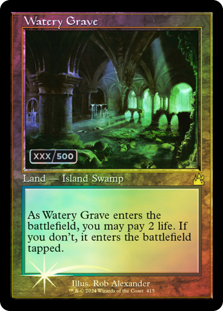 Watery Grave (Serial Numbered) (RVR-415) [Ravnica Remastered] Foil MTG Single Wizards of the Coast