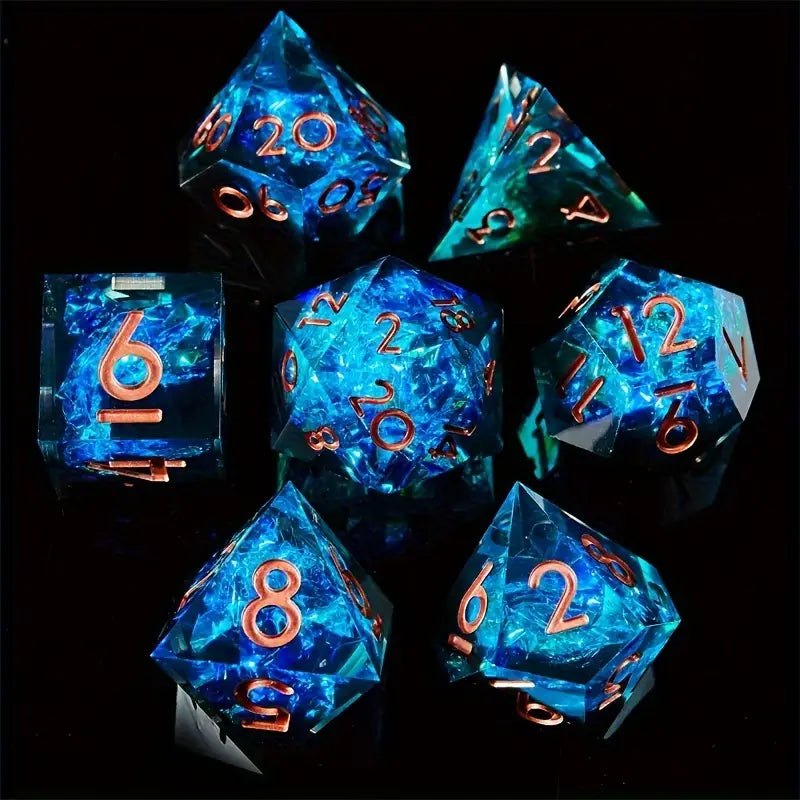 Seriously Good Dice: 7 Die Set "Blue Lightning" Blue/Black w/ Gold Dice & Gaming Accessories Taps Imports