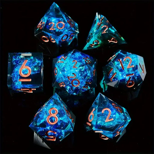 Seriously Good Dice: 7 Die Set "Blue Lightning" Blue/Black w/ Gold Dice & Gaming Accessories Taps Imports