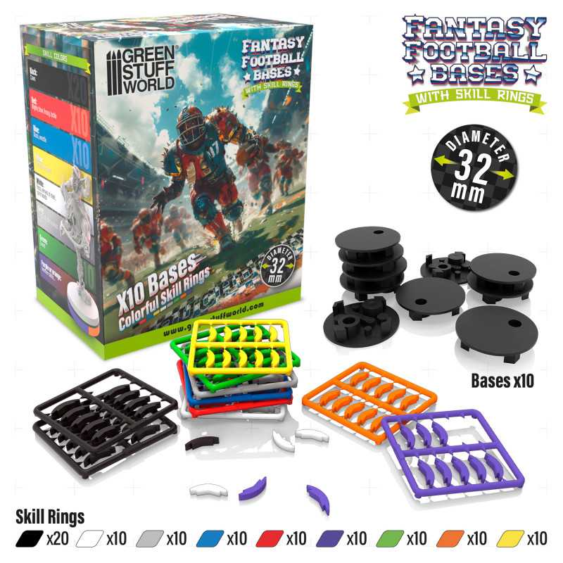 Green Stuff World: Blood Bowl Bases 32mm with Skill Rings Model Tools & Glue Green Stuff World