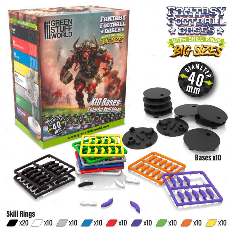 Green Stuff World: Blood Bowl Bases 40mm with Skill Rings Model Tools & Glue Green Stuff World
