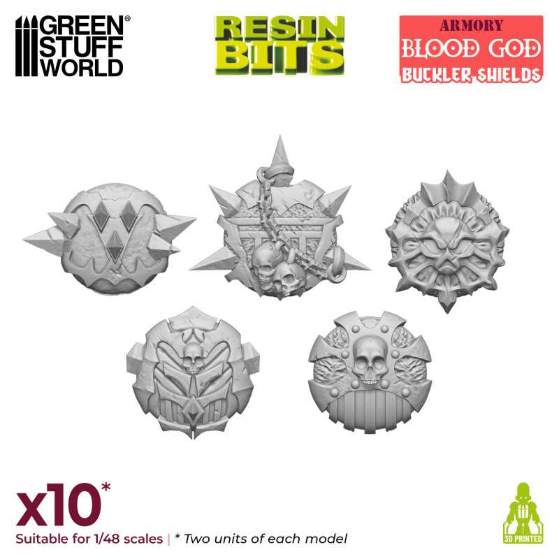 Green Stuff World: 3D printed set - Blood God Bucklers Model Tools & Glue Green Stuff World