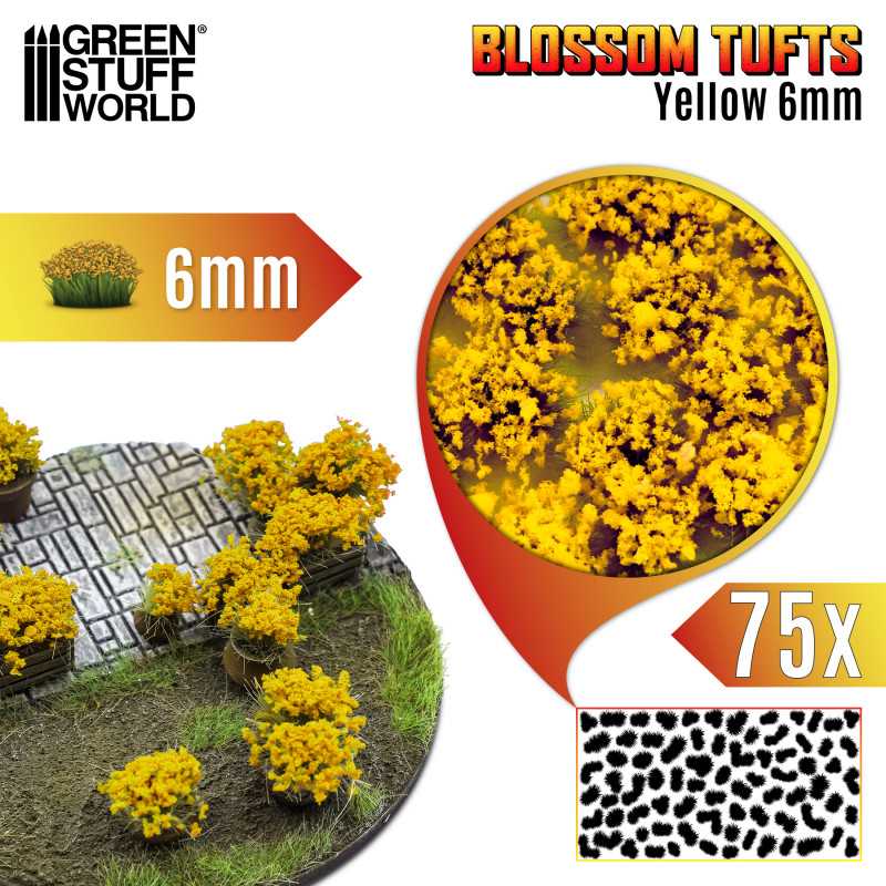 Green Stuff World: Blossom Tufts - Yellow 6mm 75x Basing Materials Green Stuff World