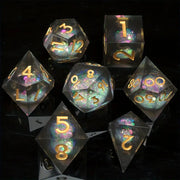 Seriously Good Dice: Liquid Core 7 Die Set "Rolling Quicksand" Black/Silver w/ Gold Dice & Gaming Accessories Taps Imports