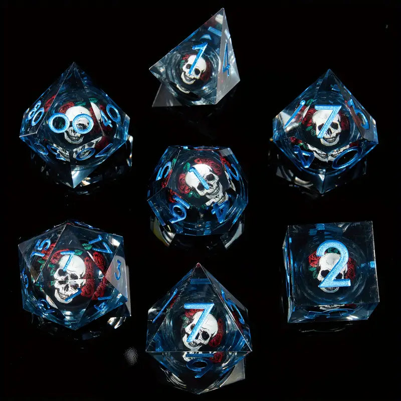 Seriously Good Dice: Liquid Core 7 Die Set "Floating Ghost" Blue w/ Blue Dice & Gaming Accessories Taps Imports