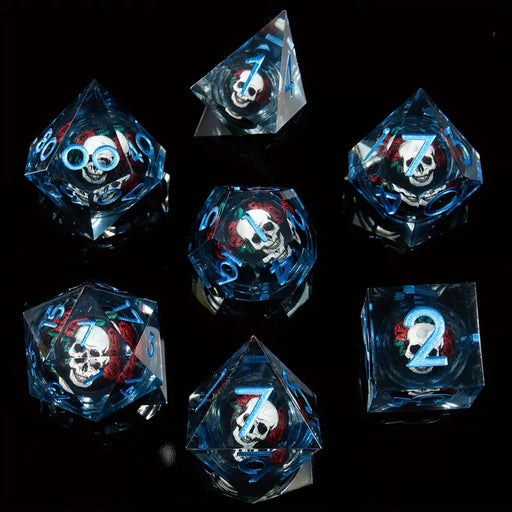 Seriously Good Dice: Liquid Core 7 Die Set "Floating Ghost" Blue w/ Blue Dice & Gaming Accessories Taps Imports