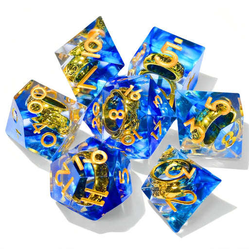 Seriously Good Dice: Blue Sharp-Edged Resin 7 Die Set "One Ring Set to Rule Them All" Dice & Gaming Accessories Taps Imports