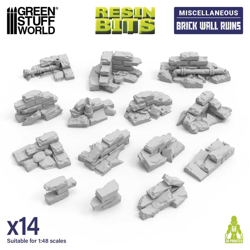 Green Stuff World: 3D printed set - Brick wall ruins 1:48 Model Tools & Glue Green Stuff World