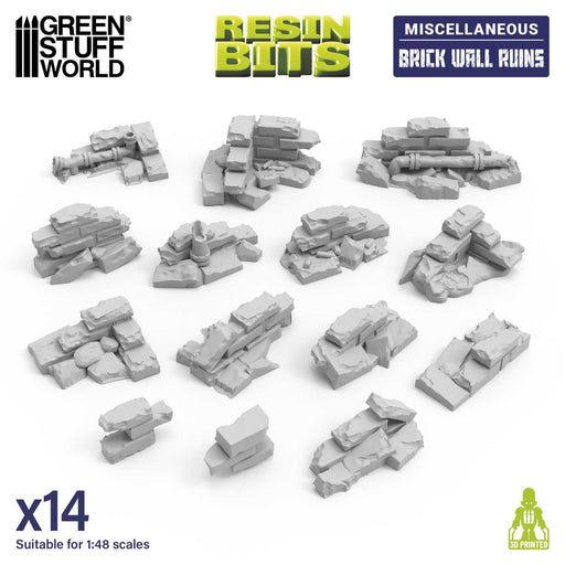 Green Stuff World: 3D printed set - Brick wall ruins 1:48 Model Tools & Glue Green Stuff World