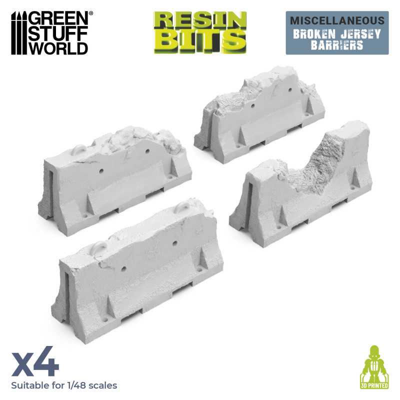 Green Stuff World: 3D printed set - Broken Jersey Barriers Model Tools & Glue Green Stuff World
