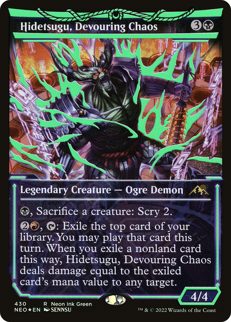 Hidetsugu, Devouring Chaos (Neon Green) (NEO-430) [Kamigawa: Neon Dynasty] (Showcase) Foil MTG Single Wizards of the Coast