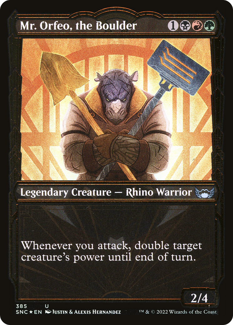 Mr. Orfeo, the Boulder (Gilded Foil) (SNC-385) [Streets of New Capenna] (Showcase) Foil MTG Single Wizards of the Coast