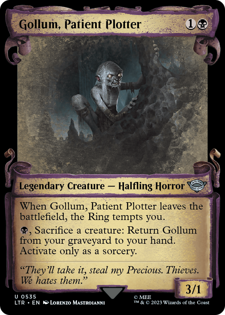 Gollum, Patient Plotter (Showcase Scrolls) (LTR-535) [The Lord of the Rings: Tales of Middle-earth] (Showcase) Foil MTG Single Wizards of the Coast