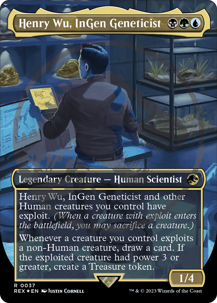 Henry Wu, InGen Geneticist (Emblem) (REX-037) [Jurassic World Collection] (Borderless) Foil MTG Single Wizards of the Coast