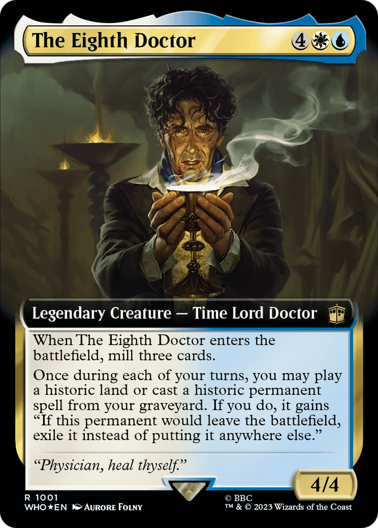The Eighth Doctor (Surge Foil) (WHO-1001) [Doctor Who] (Extended Art) Foil MTG Single Wizards of the Coast