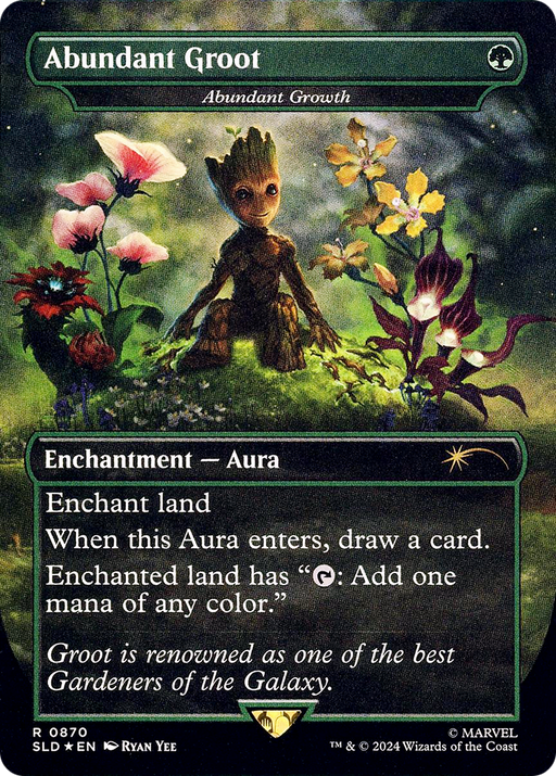 Abundant Groot - Abundant Growth (Rainbow Foil) (SLD-870) [Secret Lair Drop] (Borderless) Foil MTG Single Wizards of the Coast