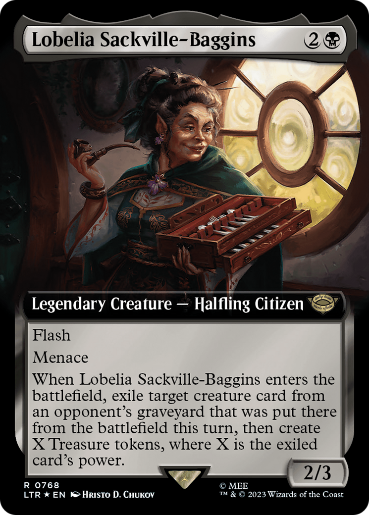Lobelia Sackville-Baggins (Surge Foil) (LTR-768) [The Lord of the Rings: Tales of Middle-earth] (Extended Art) Foil MTG Single Wizards of the Coast