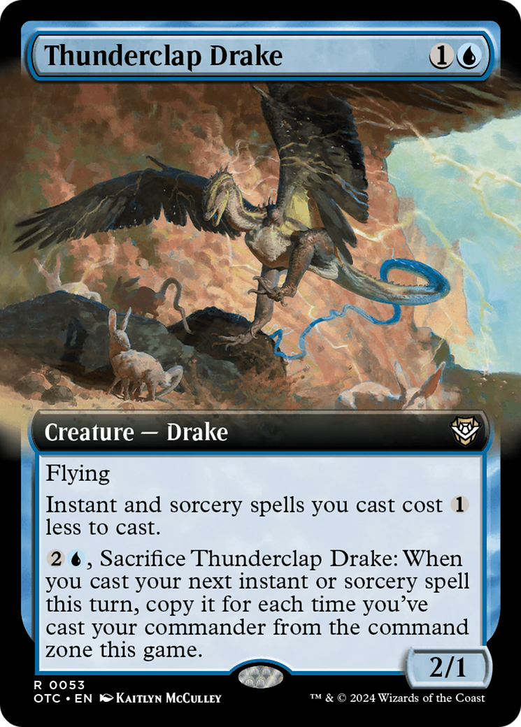 Thunderclap Drake (OTC-053) [Outlaws of Thunder Junction Commander] (Extended Art) MTG Single Wizards of the Coast