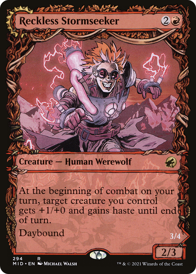 Reckless Stormseeker // Storm-Charged Slasher (MID-294) [Innistrad: Midnight Hunt] (Showcase) MTG Single Wizards of the Coast