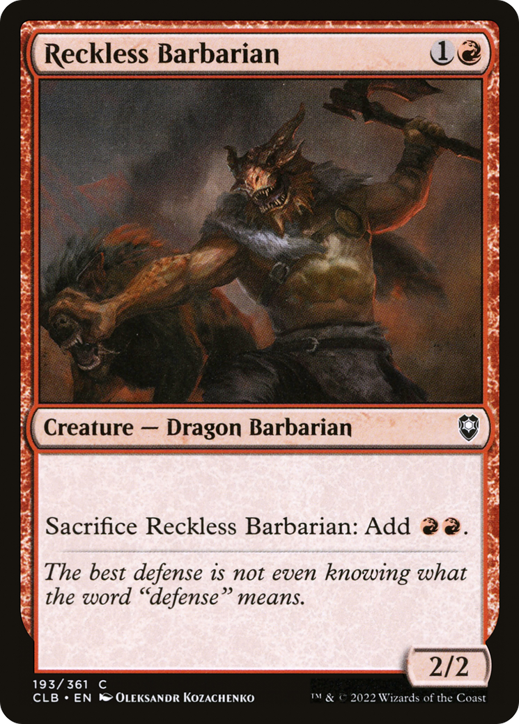 Reckless Barbarian (CLB-193) [Commander Legends: Battle for Baldur's Gate] Foil MTG Single Wizards of the Coast