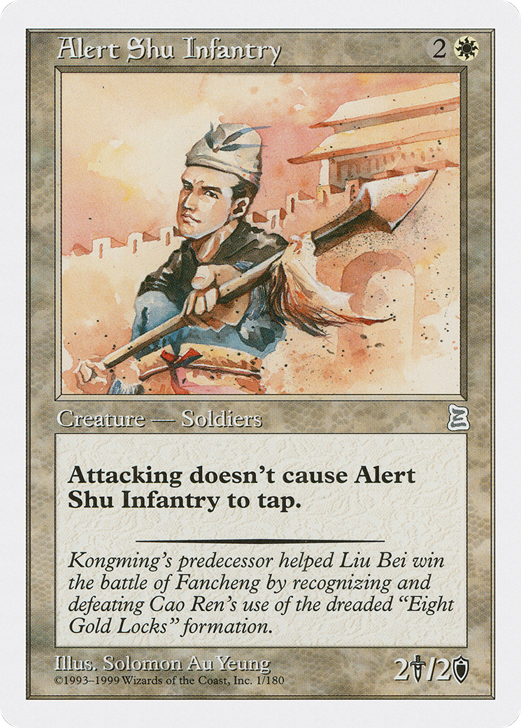 Alert Shu Infantry (PTK-001) [Oldschool] Portal Three Kingdoms MTG Single Wizards of the Coast