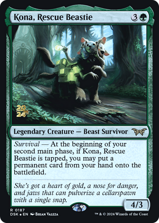 Kona, Rescue Beastie (0187) (PRE-187) [Duskmourn: House of Horror Promos] Foil MTG Single Wizards of the Coast