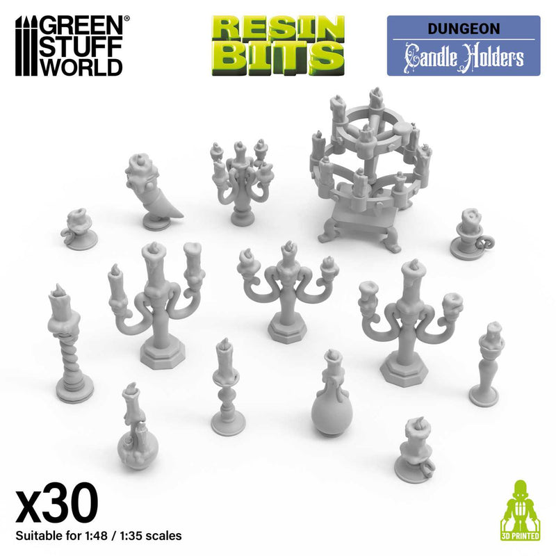 Green Stuff World: 3D Printed Set - Candle holders 1:48-1:35 Model Tools & Glue Green Stuff World