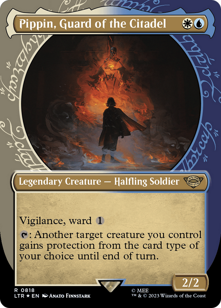 Pippin, Guard of the Citadel (Surge Foil) (LTR-818) [The Lord of the Rings: Tales of Middle-earth] (Showcase) (Borderless) Foil MTG Single Wizards of the Coast