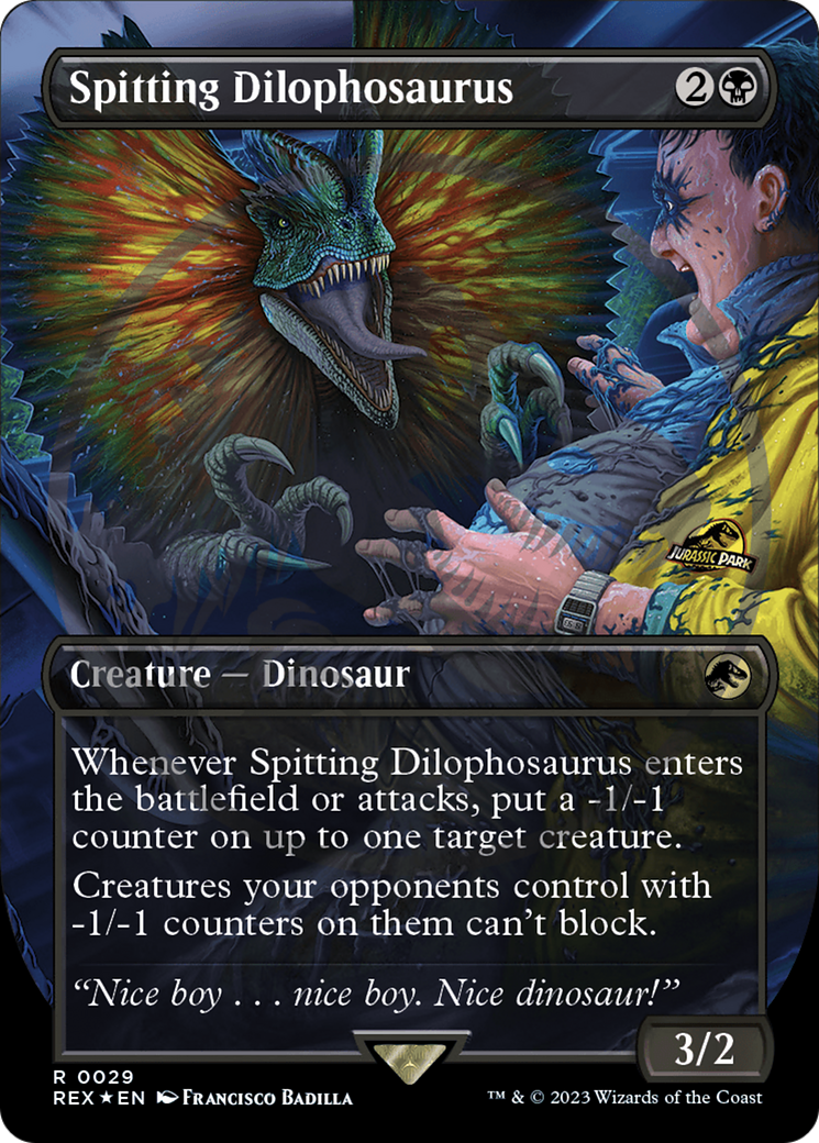 Spitting Dilophosaurus (Emblem) (REX-029) [Jurassic World Collection] (Borderless) Foil MTG Single Wizards of the Coast