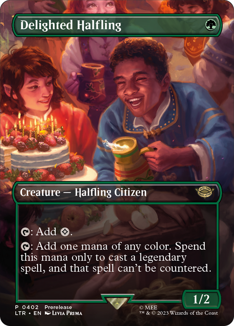 Delighted Halfling (LTR-402) [The Lord of the Rings: Tales of Middle-earth] (Borderless) Foil MTG Single Wizards of the Coast