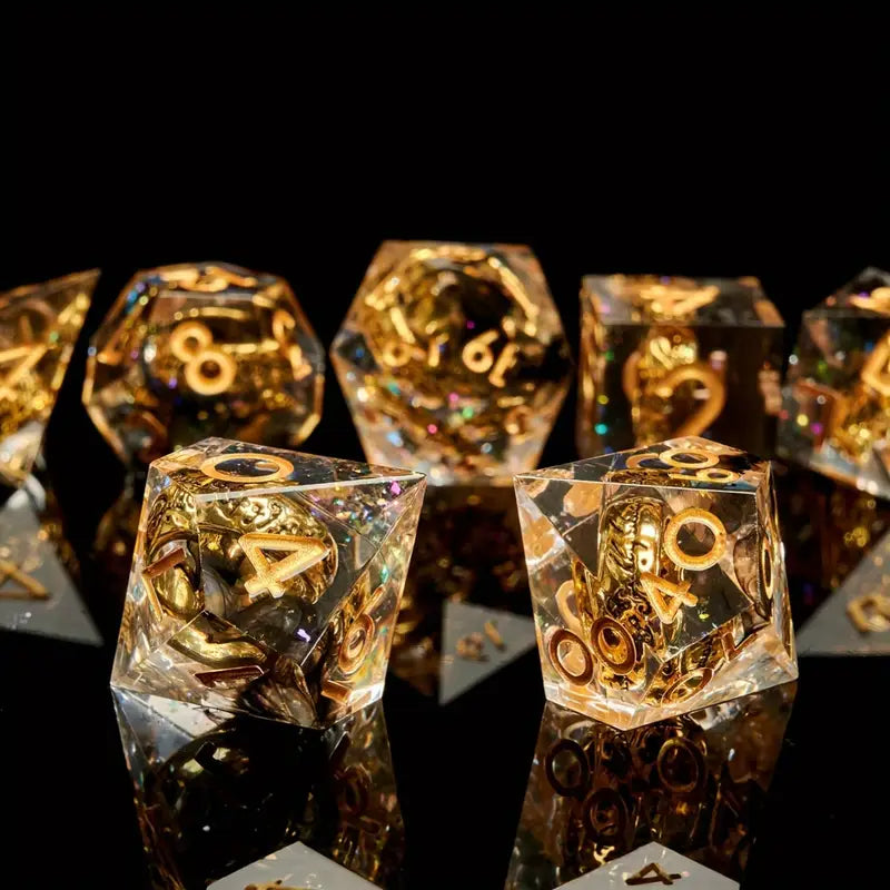 Seriously Good Dice: Clear Sharp-Edged Resin 7 Die Set "One Ring Set to Rule Them All" Dice & Gaming Accessories Taps Imports