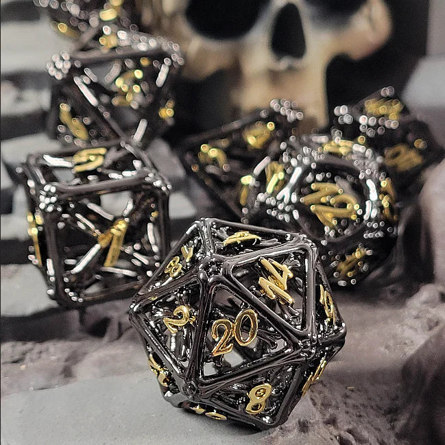 Forged Gaming: Metal 7-Die Set - "Crossbones (Black)" Dice & Gaming Accessories Forged Gaming