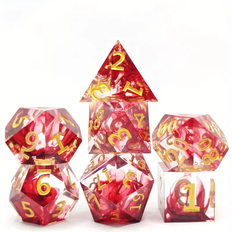Seriously Good Dice: Swirling Pastel 7-Die set Clear&Red w/ Gold Dice & Gaming Accessories Taps Imports