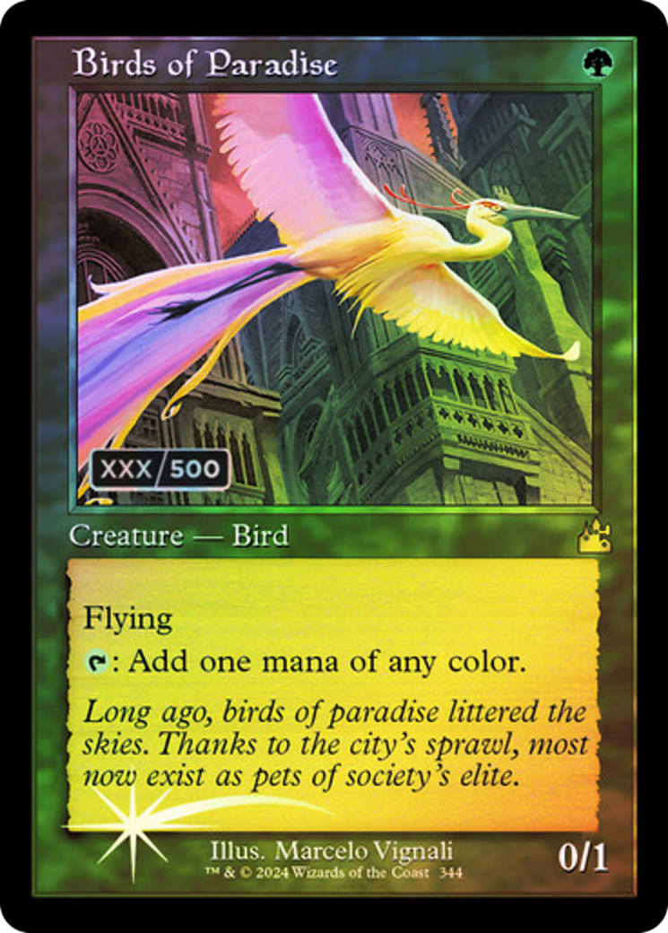 Birds of Paradise (Serial Numbered) (RVR-344) [Ravnica Remastered] Foil MTG Single Wizards of the Coast
