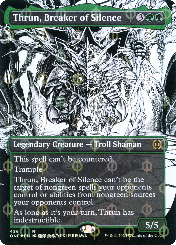 Thrun, Breaker of Silence (Step-and-Compleat Foil) (ONE-456) [Phyrexia: All Will Be One] (Showcase) (Borderless) Foil MTG Single Wizards of the Coast