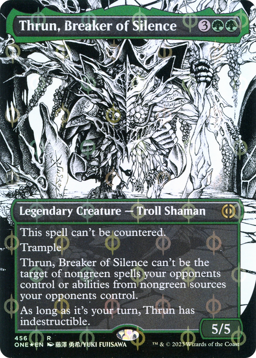 Thrun, Breaker of Silence (Step-and-Compleat Foil) (ONE-456) [Phyrexia: All Will Be One] (Showcase) (Borderless) Foil MTG Single Wizards of the Coast