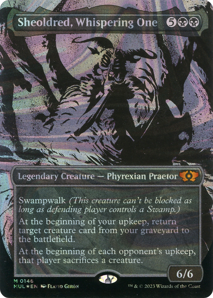 Sheoldred, Whispering One (MUL-146) [Multiverse Legends] (Showcase) (Borderless) Foil MTG Single Wizards of the Coast
