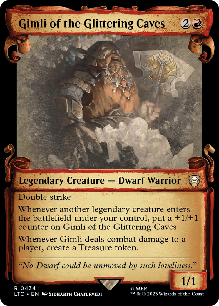 Gimli of the Glittering Caves (Showcase Scrolls) (LTC-434) [Tales of Middle-earth Commander] (Showcase) Foil MTG Single Wizards of the Coast